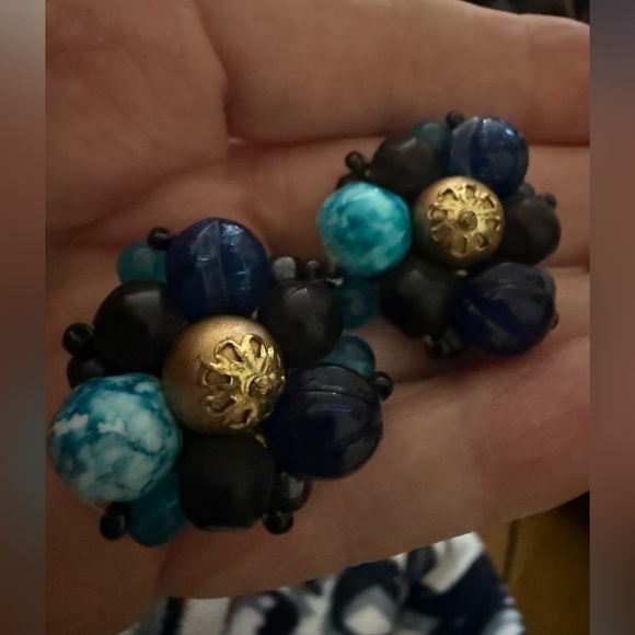 Jewelry - Vintage signed West Germany Blue and Gold clip on Earrings